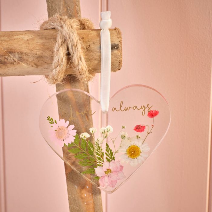 Pressed Dried Flower 'Love Always' Heart Hanger