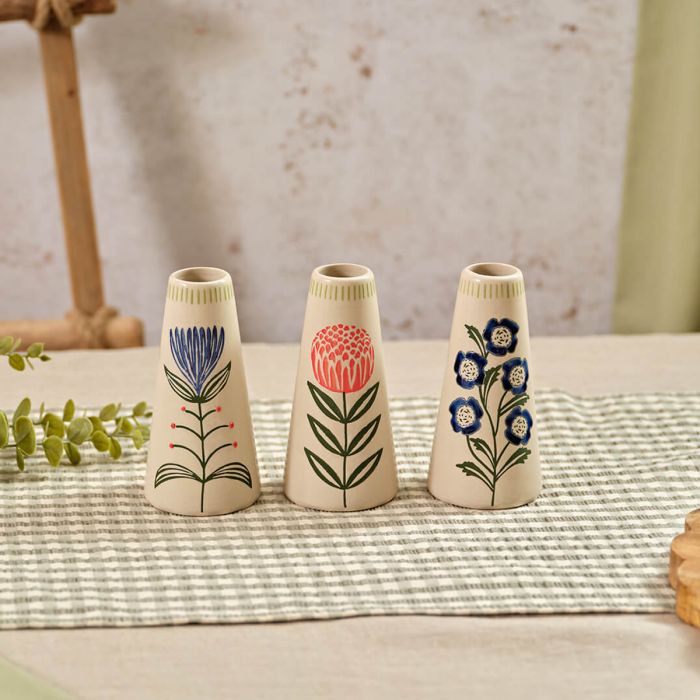 Flourish & Foliage Stoneware Decorated Embossed Bud Vase