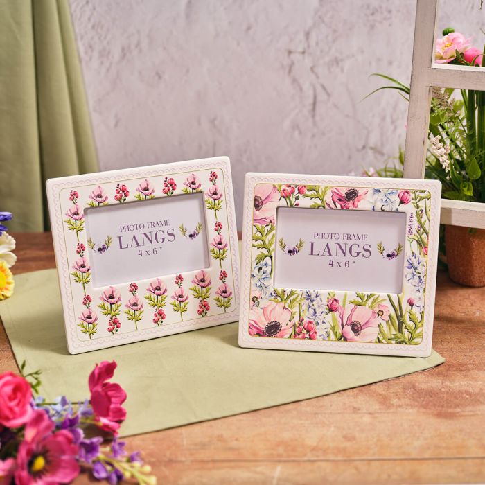 Floral Serenade Ceramic 3D Raised Detail with Gold and Pink Flowers Photo Frame