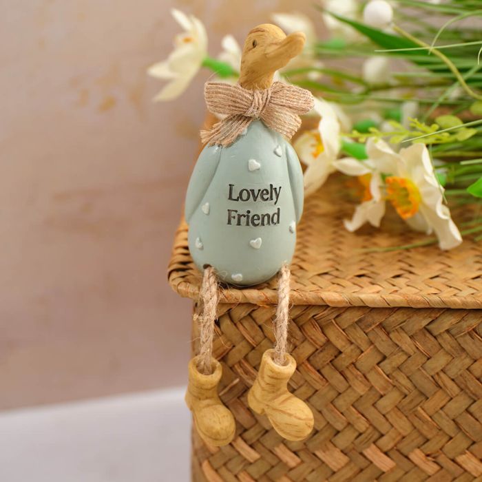 'Lovely Friend' Polyresin Duck Shelf Sitter Ornament with Hearts