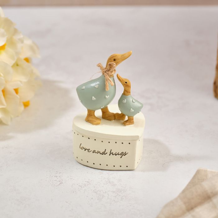 Floral Serenade 'Love and Hugs' Mummy and Baby Duck Trinket Pot