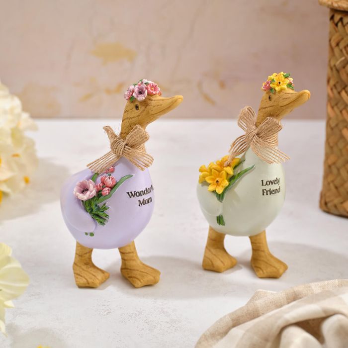 Medium Floral Serenade Standing Duck Ornaments with Flowers
