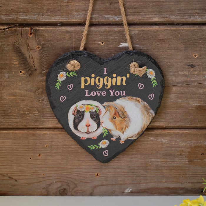 Guinea Pig Slate 'I Piggin Love You' Heart Hanger