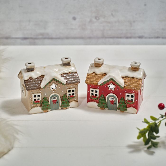 Stoneware House with Cut Out Star Tealight Holder