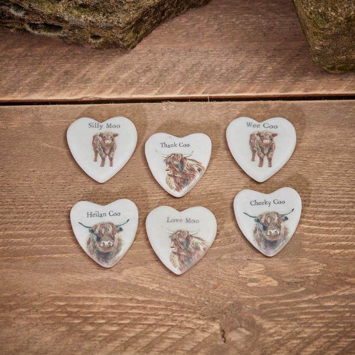 Highland Cow Marble Hearts