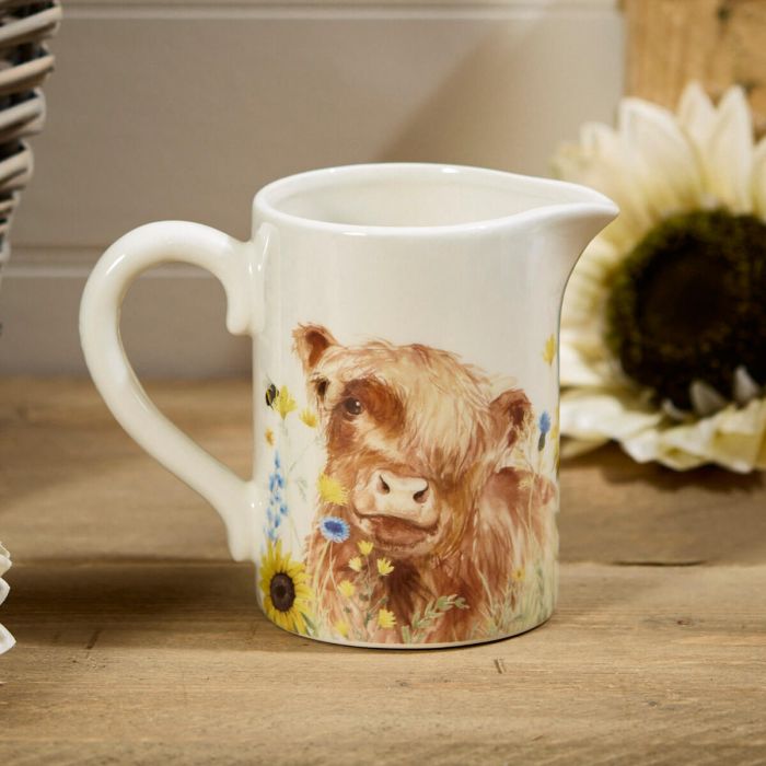 Highland Cow Floral Full Wrap Cermaic Jug