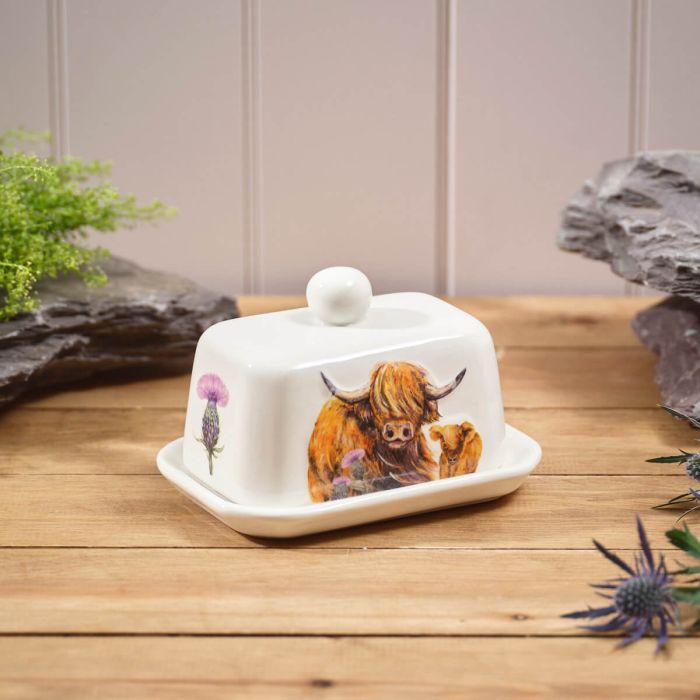 Highland Cow with Thistle Butter Dish