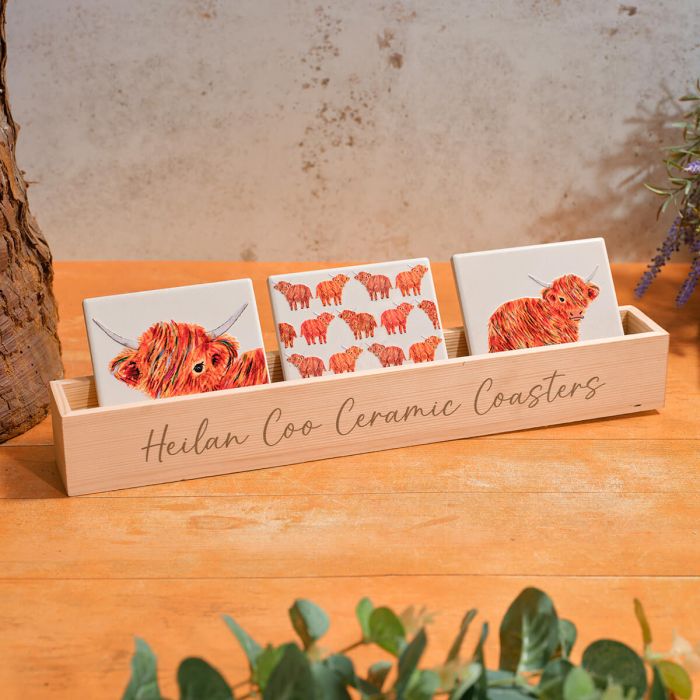 Highland Coo Rainbow Ceramic 3D Raised Detail Coaster