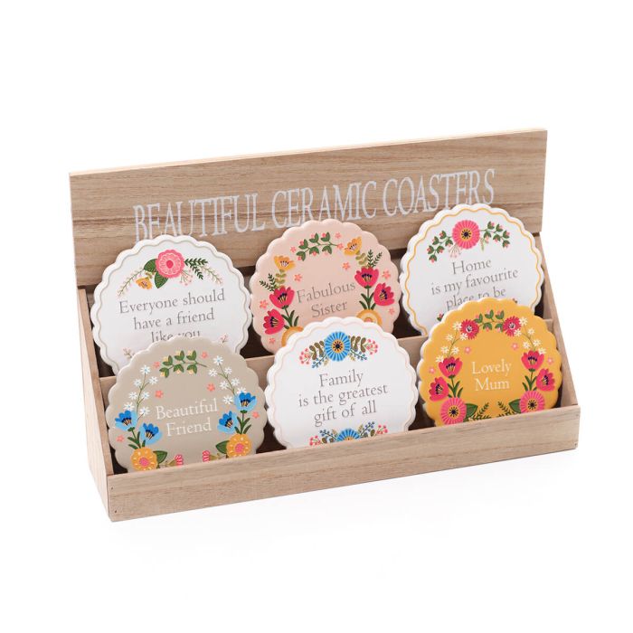 Floral Luxe Scalloped Edge Ceramic Coaster with 3D Detail