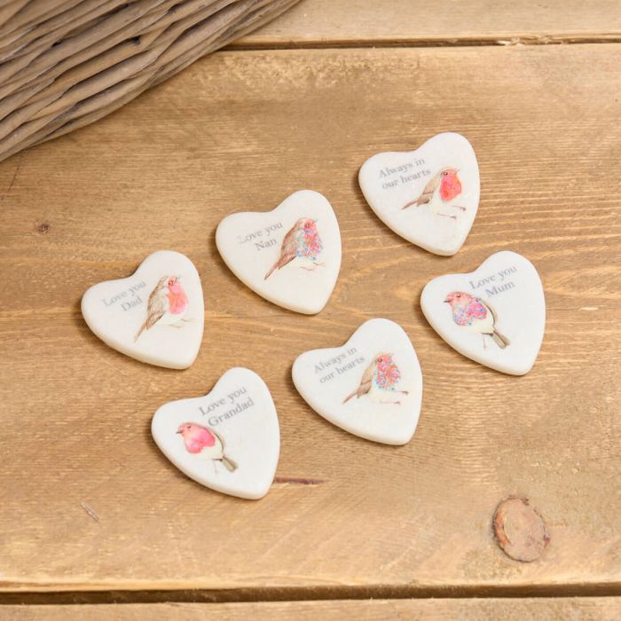 Marble Robin Sentiment Heart Pebble