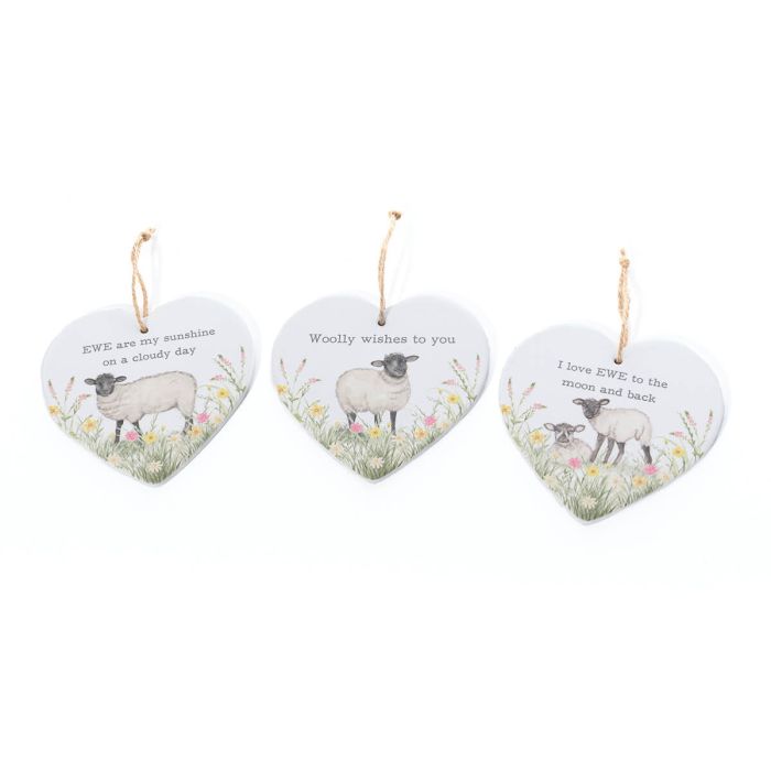 Sheep Ceramic 3D Raised Detail Heart Hanger
