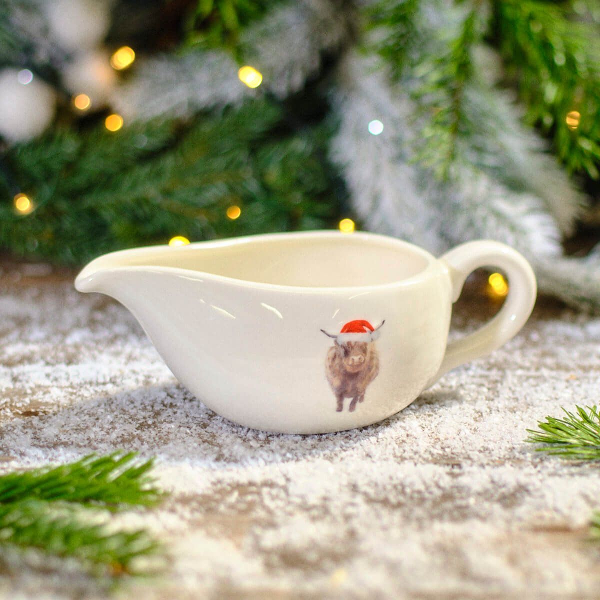 Christmas Highland Cow Stoneware Embossed Gravy Jug