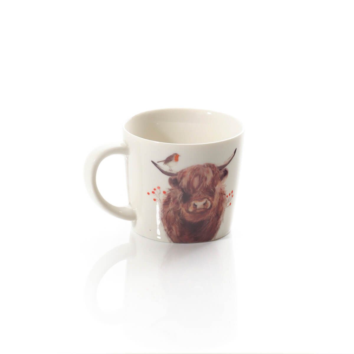 Frosted Highland Cow With Robin Stoneware Mug