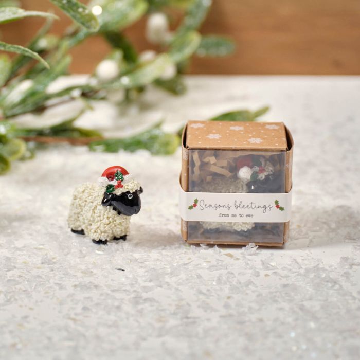 Tiny World Resin Christmas Sheep Ornament in Keepsake Box