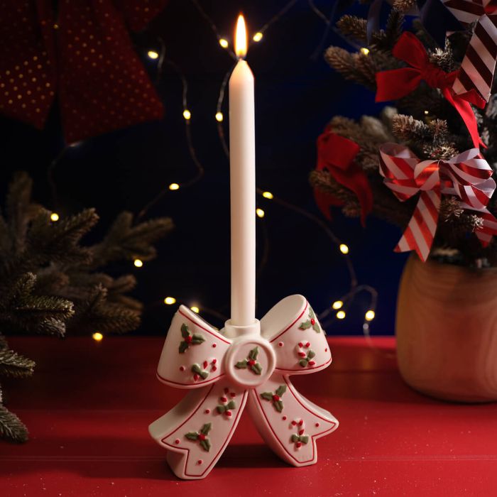 Merry Little Bow Stoneware Candle Holder