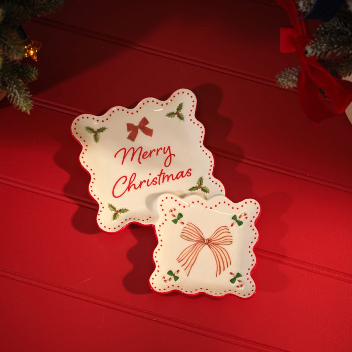 Merry Little Bows Stoneware Decorative Double Dish
