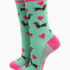 Women's Bamboo Socks - Mint, Sausage Dog Love Heart Balloon