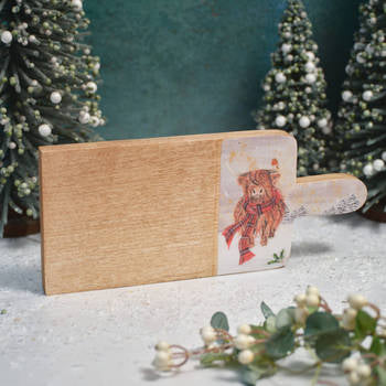 Mango Wood Highland Cow with Tartan Scarf Trivet
