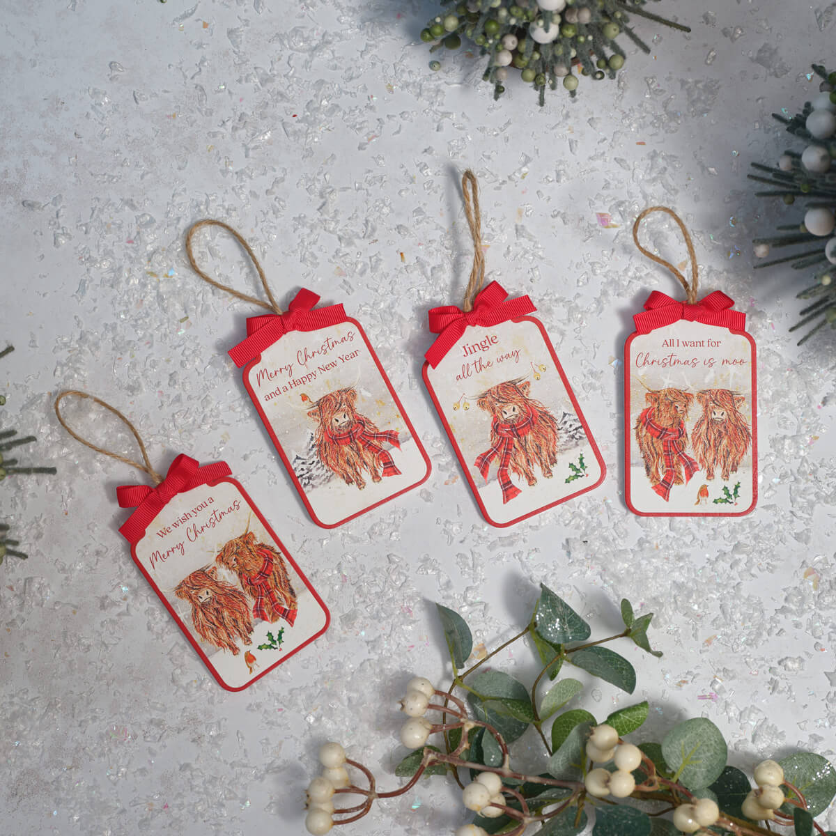Highland Cow with Tartan Scarf Wood Tag