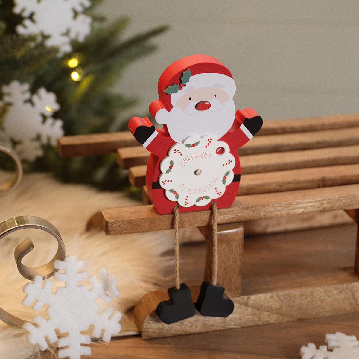 Santa Wooden Block Advent Countdown Shelf Sitter