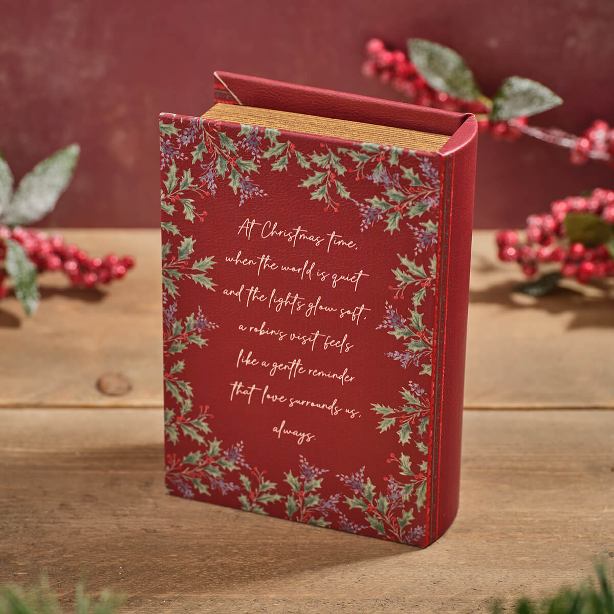 Robin Merry Christmas Faux Leather Book Box