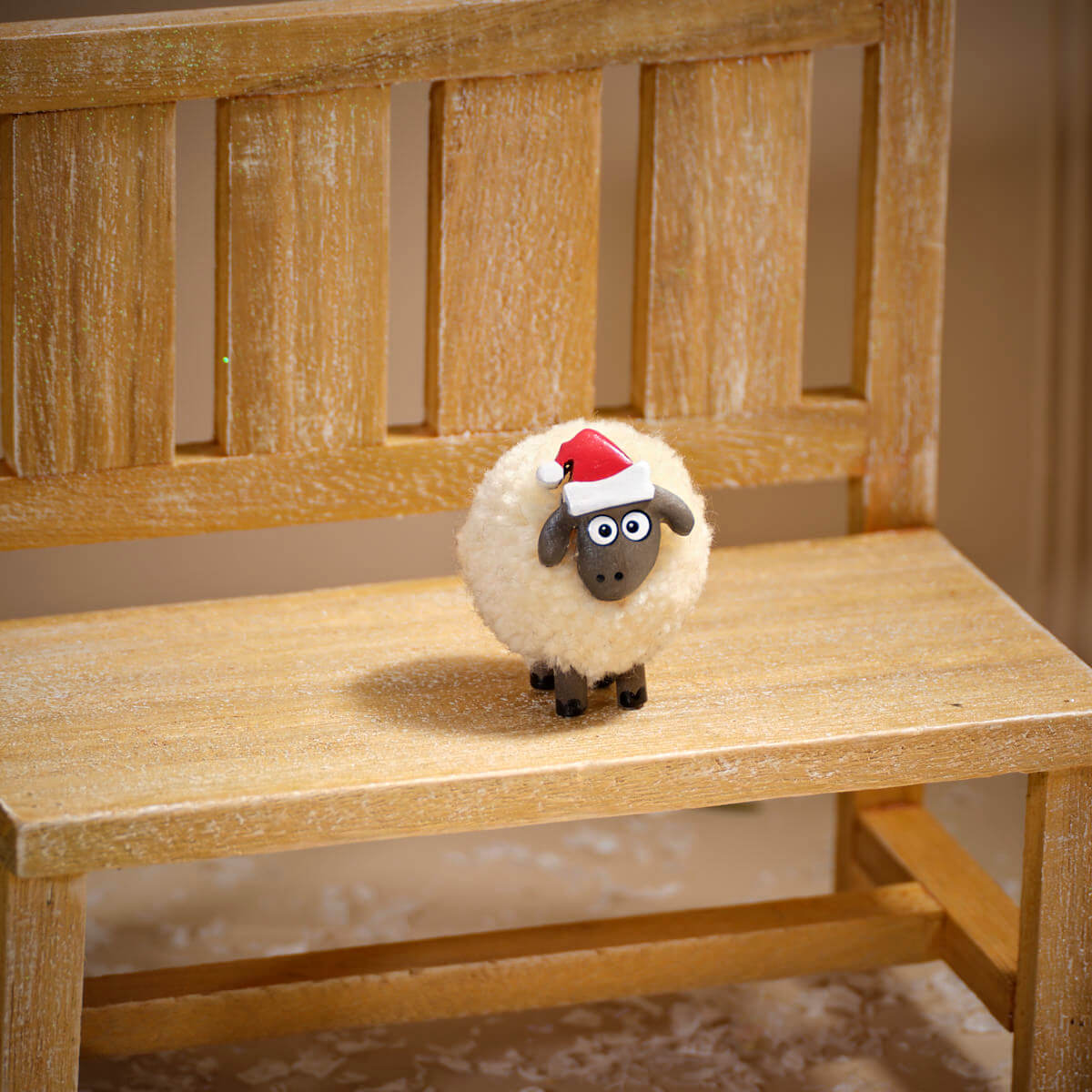 Small Christmas Sheep Pom Pom with Santa Hat Ornament
