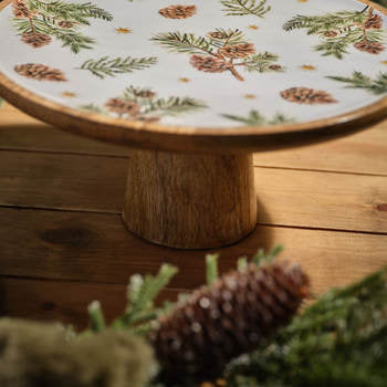 Fir & Pinecone Mango Wood Cake Stand