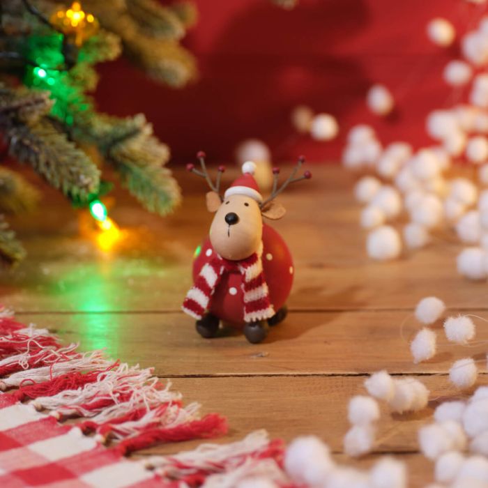 Wood Reindeer with Scarf Ornament