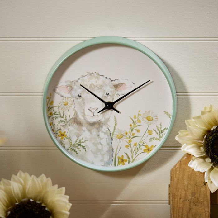 Lamb Floral Round Clock