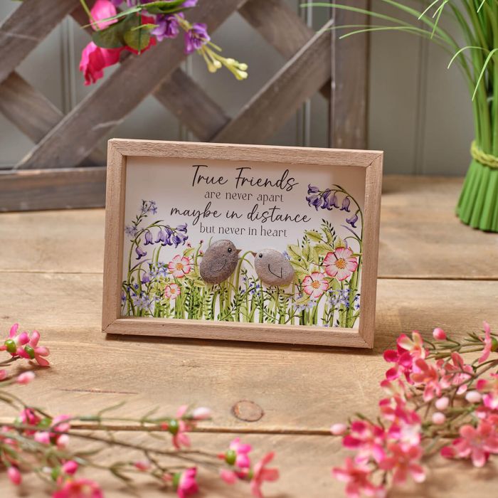 Floral True Friends Framed Plaque with Resin Pebble Birds