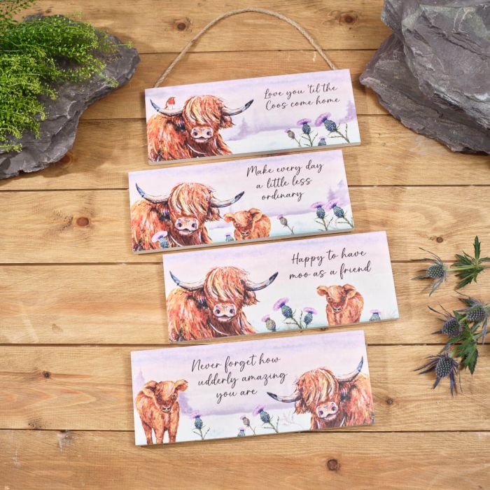 Highland Cow with Thistle Wooden Plaques