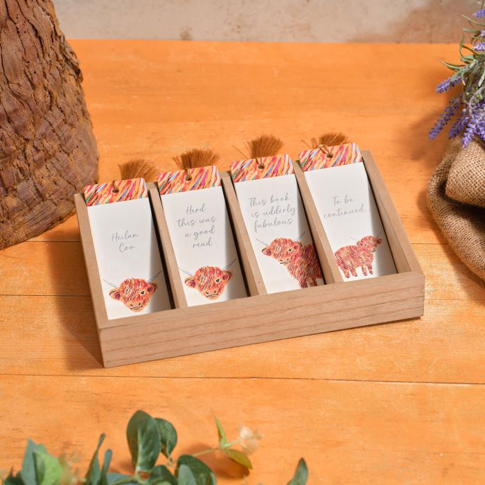 Highland Coo Rainbow Wood Bookmark