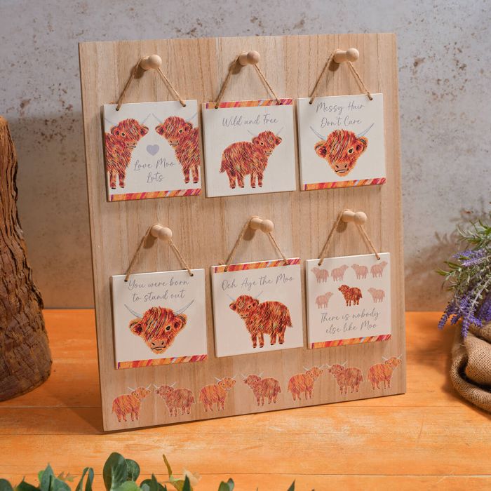 Highland Coo Rainbow Wood Hanging Plaque