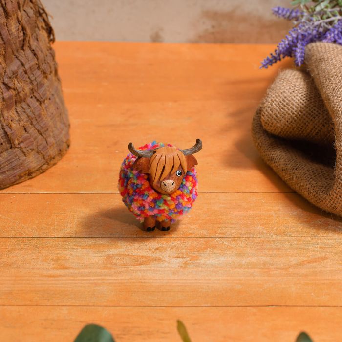 Highland Coo Rainbow Pom Pom Ornament