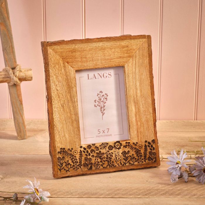Mango Wood Floral Engraved Photo Frame