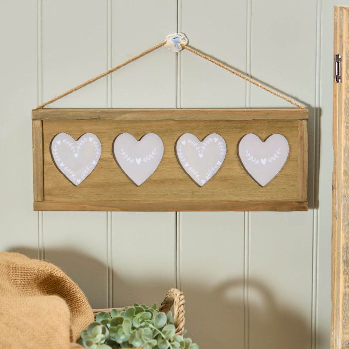 Hanging Rustic 4 Heart Wooden Photo Frame
