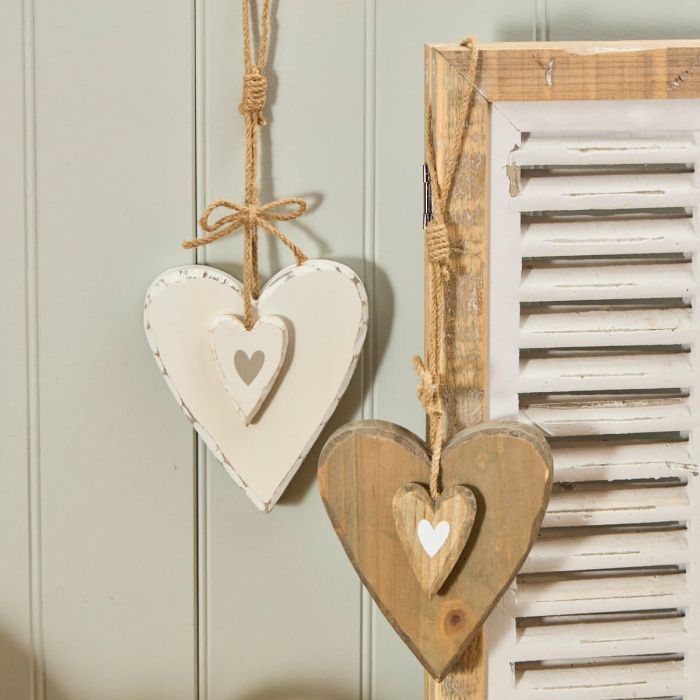 Rustic Fir Wood Chunky Double Hanging Heart (2 Assorted)