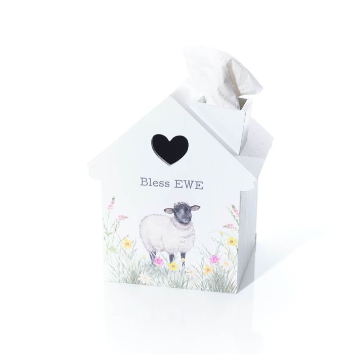 Sheep Bless Ewe Wooden House Shaped Tissue Box