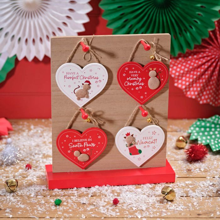 Festive Cat Heart Hangers