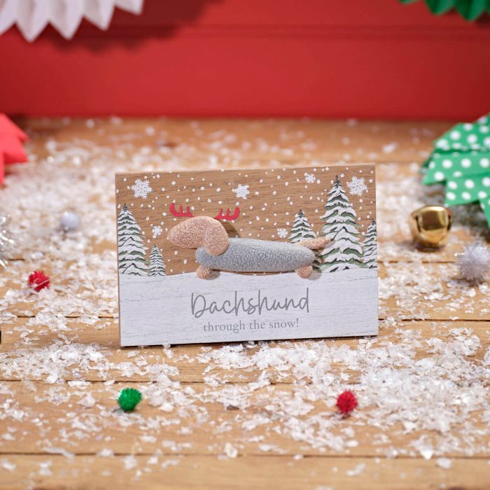 'Dachshund through the Snow' Wooden Plaque