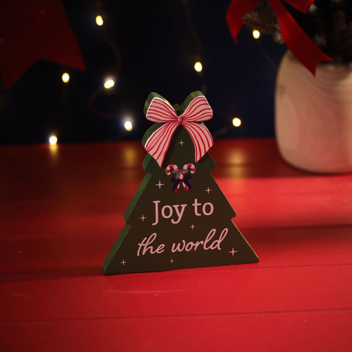 Merry Little Bows 'Joy to the world' Wooden Tree Block