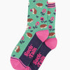 Women's Bamboo Socks - Mint, Hedgehog and Pansies