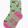 Women's Bamboo Socks - Green, Highland Cow Floral Meadow