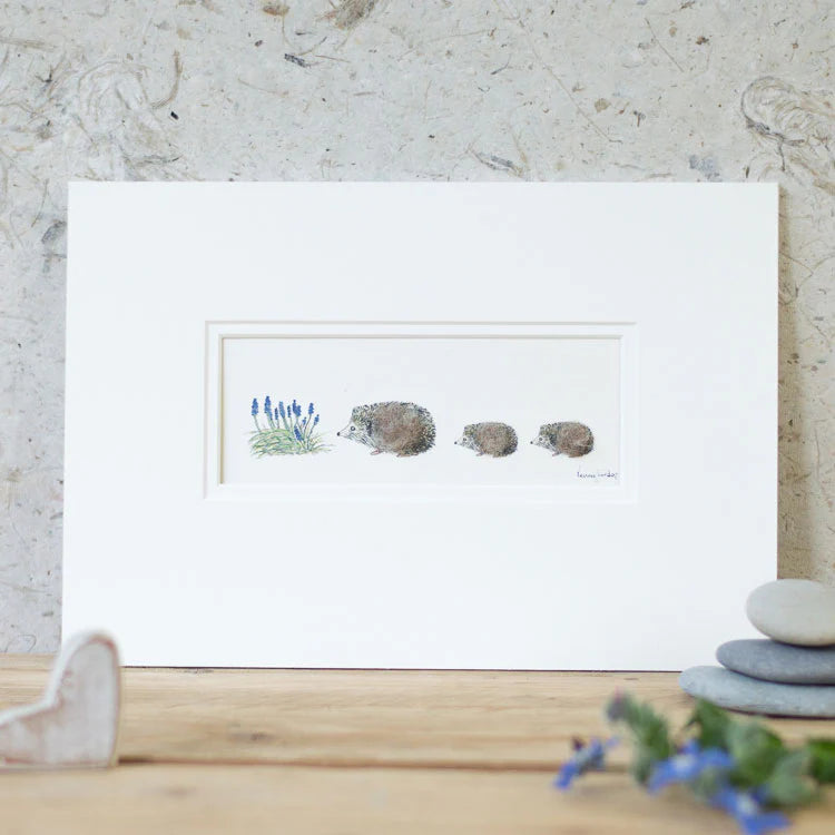 Hedgehog & Flowers Mounted Print