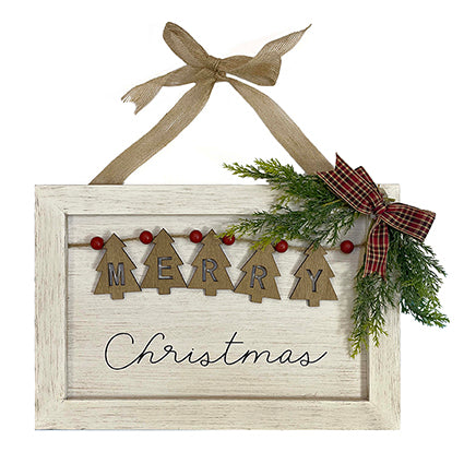 White Merry Christmas Sign with Mini Tree Design