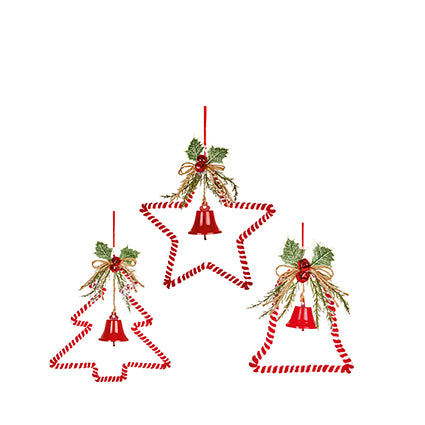 Red & White Striped Shape with Bell and Floristry Hangers Set of 3