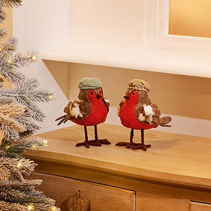 Robin with Peak Cap Plush Ornament