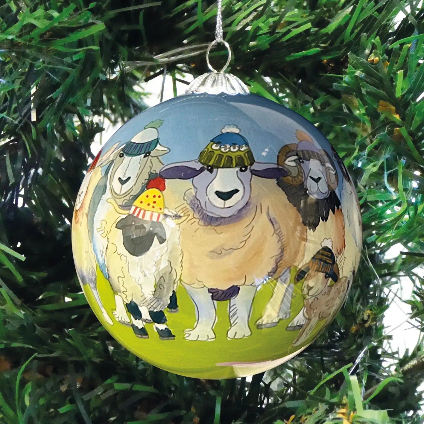 Happy Sheep Hand Painted Glass Bauble