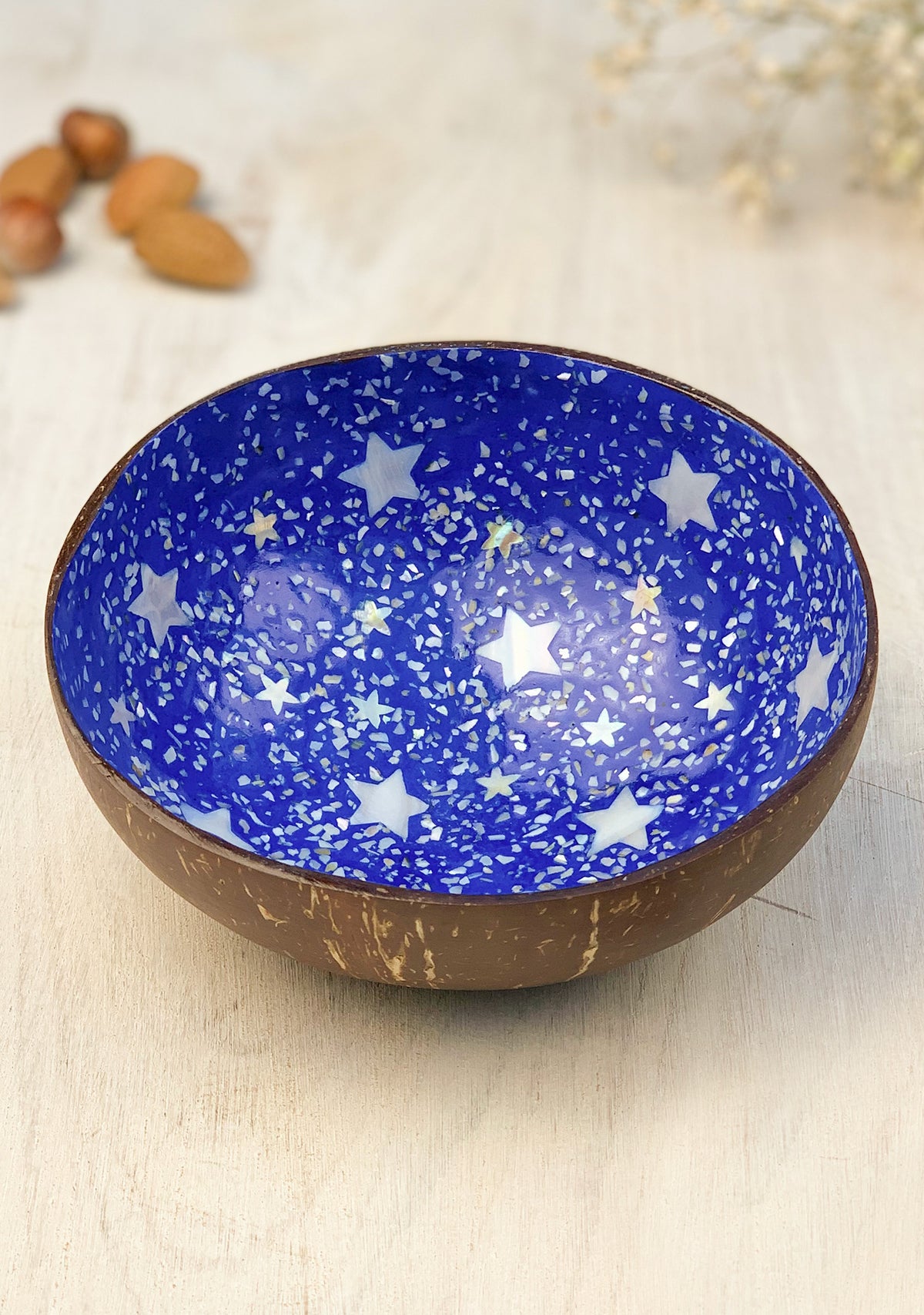 Coconut Shell Bowl Blue With White Stars