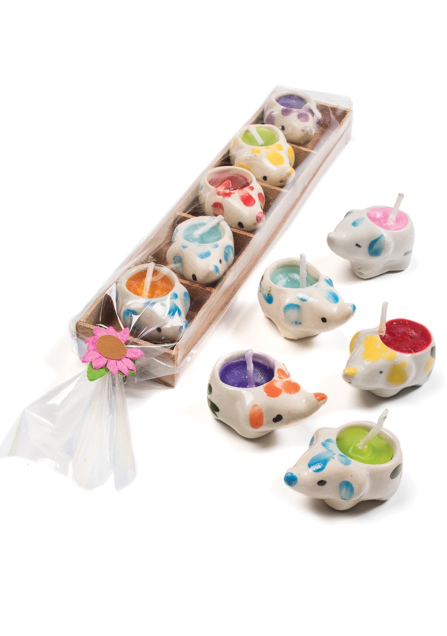 5 Elephant Mini Candles in Wooden Box